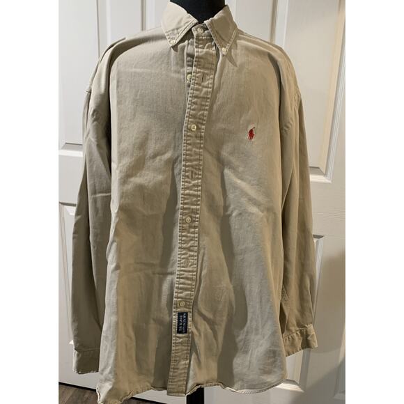 Ralph Lauren Men’s Long Sleeve Button Up Tan Shirt Size Large - Picture 1 of 4